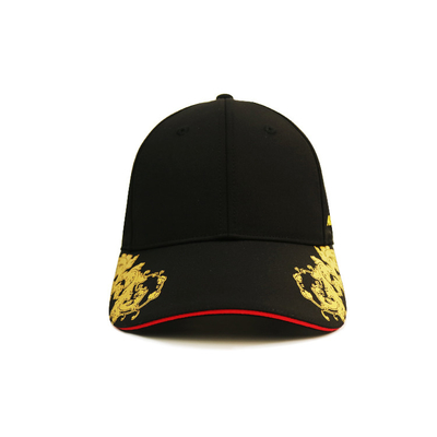 양측 까만 스포츠 모자, 6명의 패널 야구 관례 로고에 금 인쇄