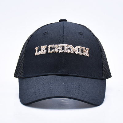 블랙 6 패널  Mesh 트럭 모자 반짝이는 트럭 모자 고품질 패션 쉐이크 embroidery 트럭 모자