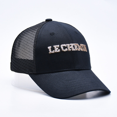 블랙 6 패널  Mesh 트럭 모자 반짝이는 트럭 모자 고품질 패션 쉐이크 embroidery 트럭 모자