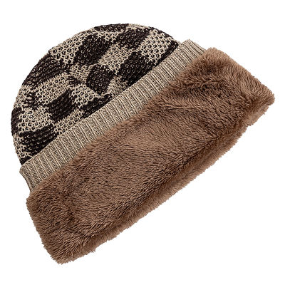 New Plaid Chunky Cable Knit Hat Cuffless Warm Ski Skull Cap Checkered Winter Knitted Beanies Hats