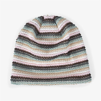 맞춤형 고품질 여성 스트라이프 니트 비니 슬라우치 스타일 스컬리 스포츠 겨울 모자 야외 커프스 없는 비니