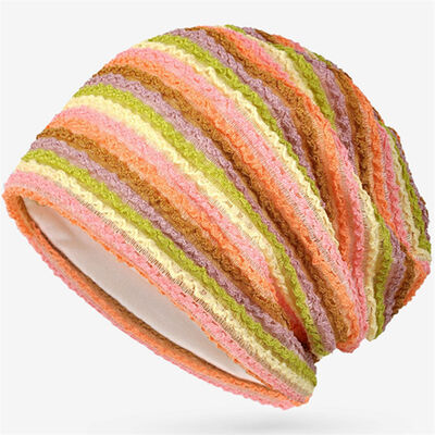 맞춤형 고품질 여성 스트라이프 니트 비니 슬라우치 스타일 스컬리 스포츠 겨울 모자 야외 커프스 없는 비니