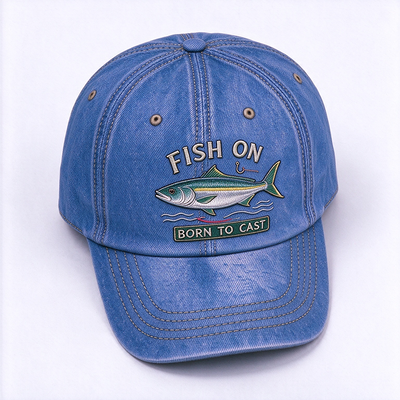 Washed Denim Fishing Dad Hat Raised Embroidery Breathable Lightweight Stylish Practical Headwear For Outdoor Anglers Casual Wear