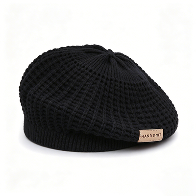 Custom Knitted Beret Hat for Women Hollow Out Handmade Beret Solid Color Soft Beanie Beret for All Seasons Casual Wear Support Customization