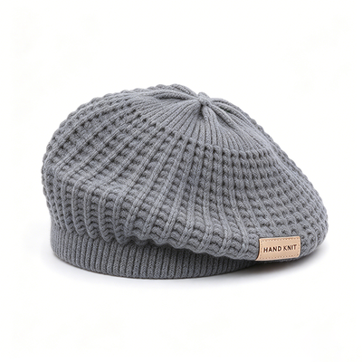 Custom Knitted Beret Hat for Women Hollow Out Handmade Beret Solid Color Soft Beanie Beret for All Seasons Casual Wear Support Customization